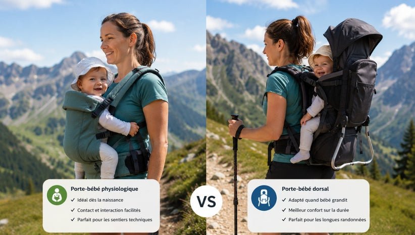 Porte-bébé physiologique ou porte-bébé dorsal : quelle différence pour la randonnée ? - Bebe-nise